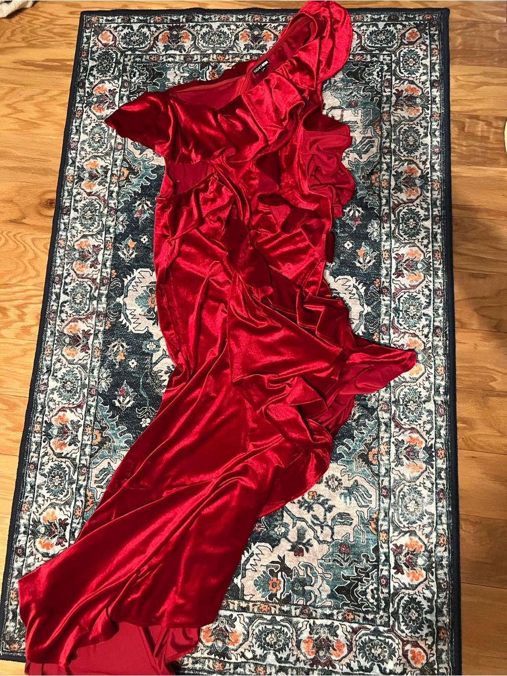 Fashion Nova Red Ruffled One-Shoulder Dress